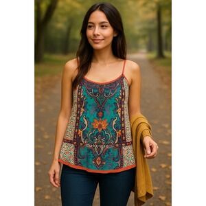 Flying Tomato Boho Tank Top Multicolor Paisley Print Rayon Cami M Festival